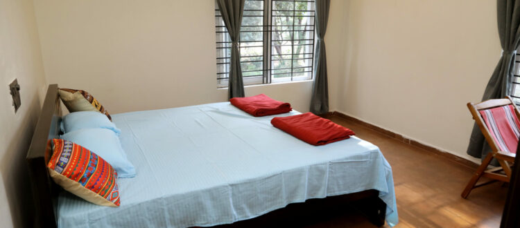 The master bedroom on the ground floor is spacious